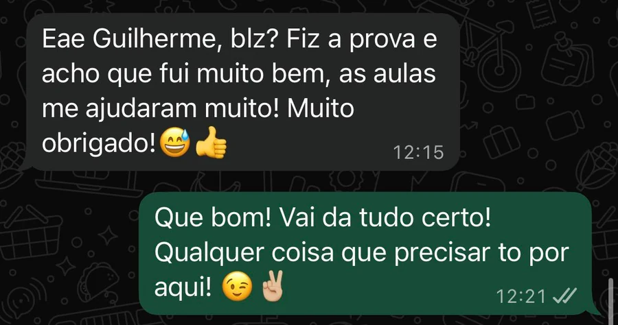 Aluno diz que foi muito bem na prova e que as aulas ajudaram muito
