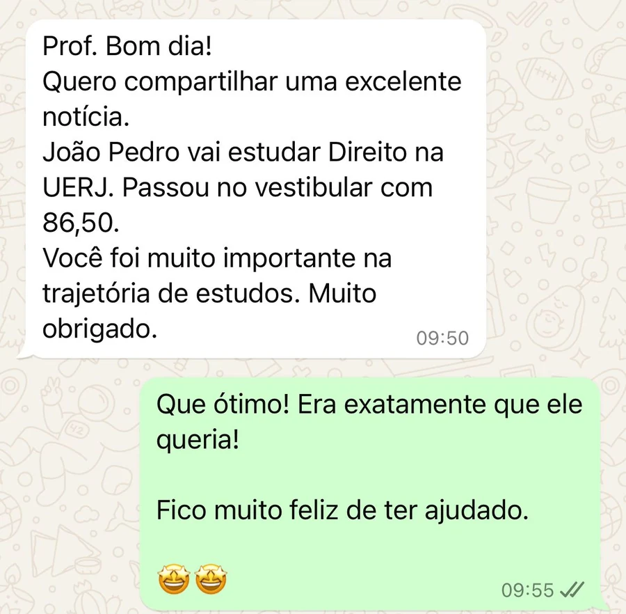 Mãe avisa que o João Pedro passou em Direito na UERJ com 86,50